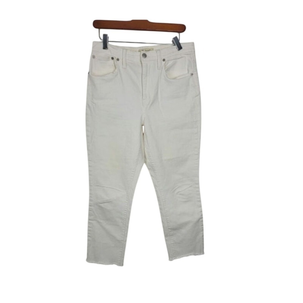 Madewell The High Rise Slim Crop Boyjean 27 Womens White Raw Hem Straight Leg